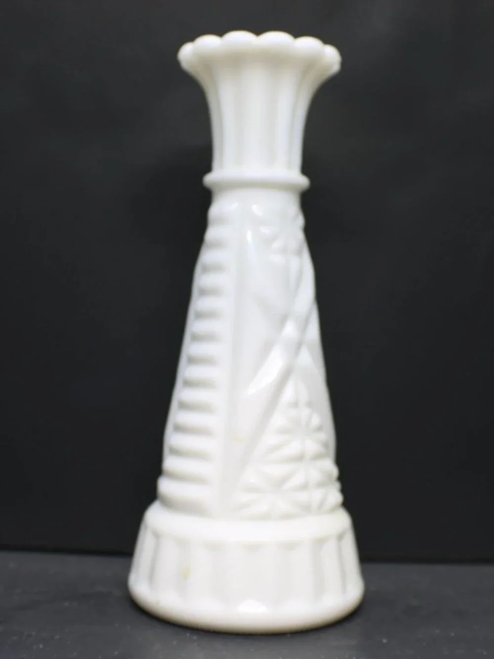 White Milk Glass Vase Diamond Ribbed Pattern 6.5